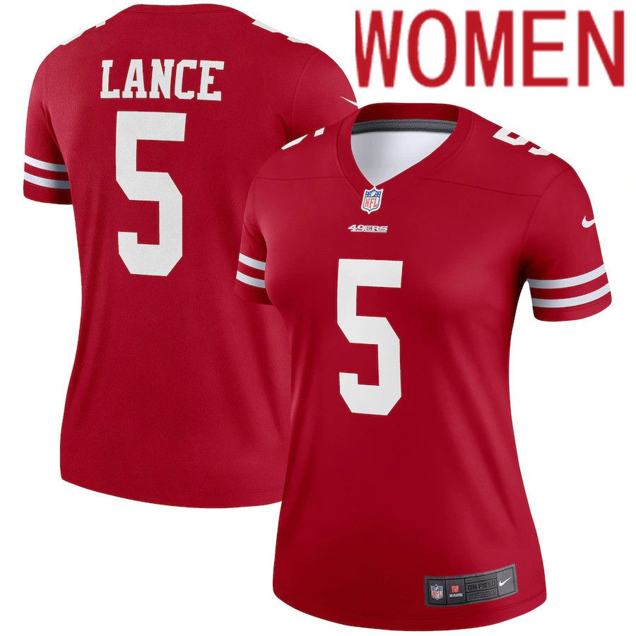 Women San Francisco 49ers #5 Trey Lance Nike Scarlet Legend NFL Jersey->women nfl jersey->Women Jersey